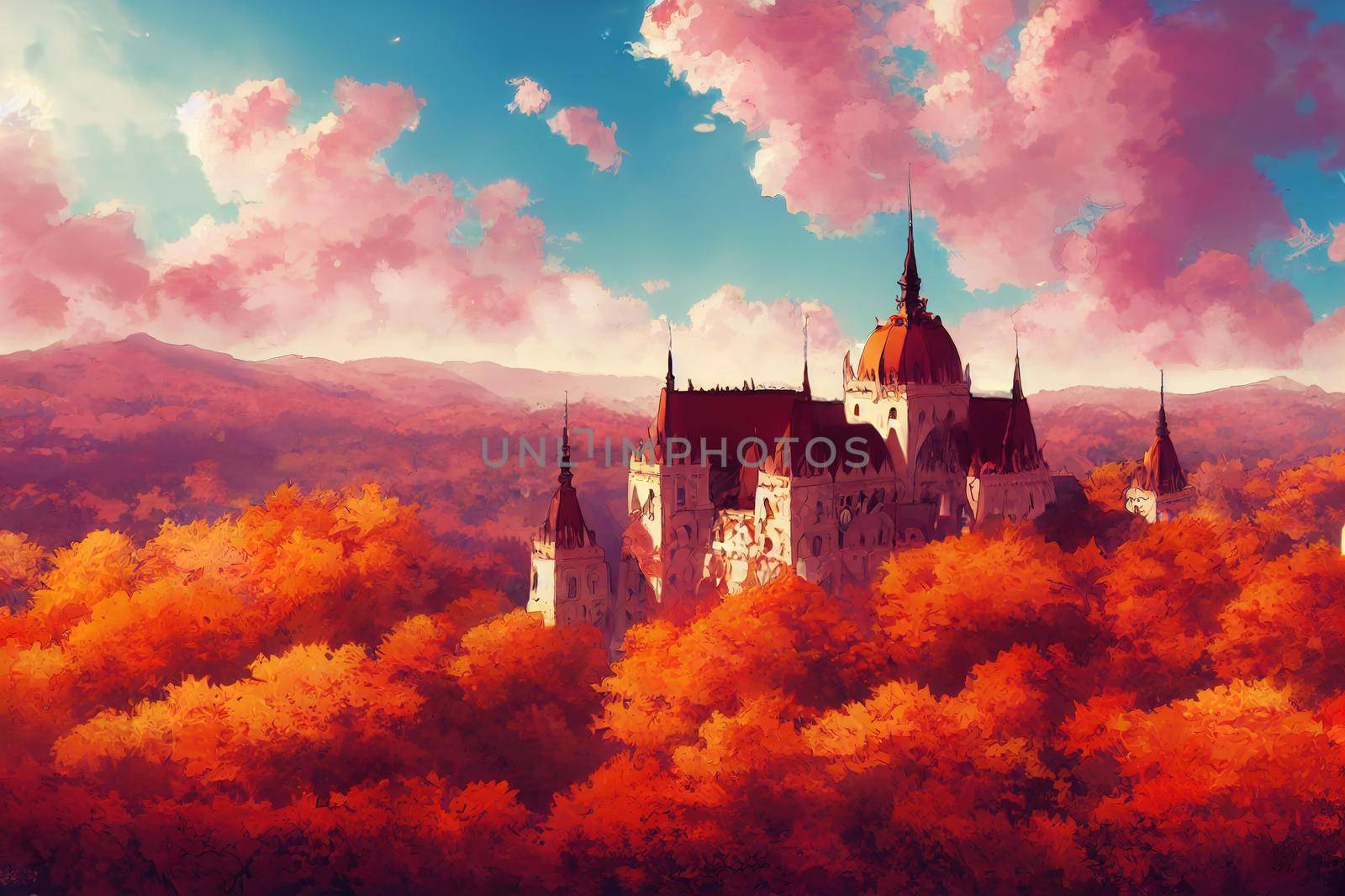 Hungaryanime style 2d background illustration cartoonish style, high quality illustration