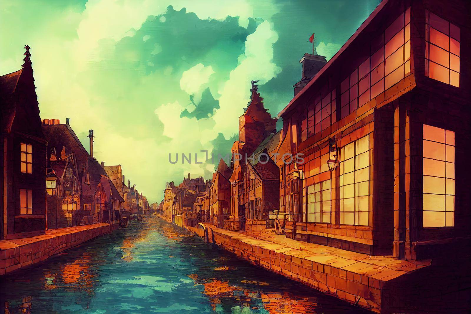 Belgium , anime style, day time anime. High quality illustration