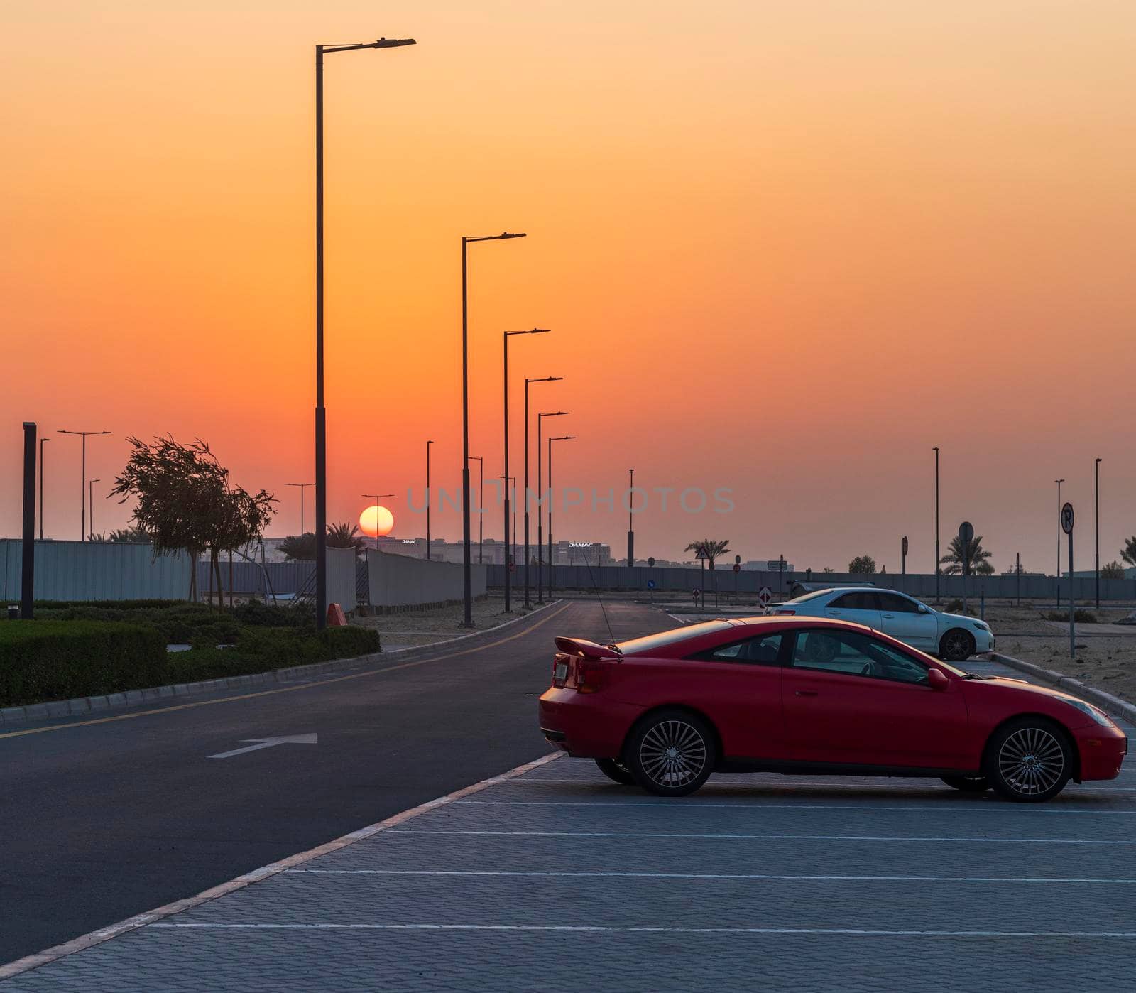 Dubai, UAE - 09.27.2022 - Dramatic sunset in the city