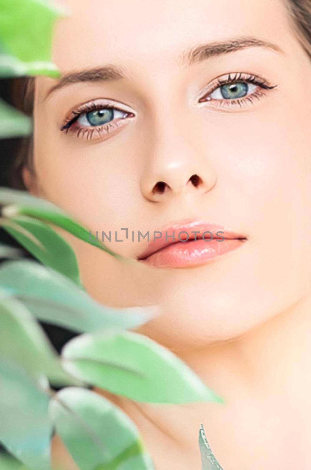 Natural beauty and perfect clean skin, beautiful woman in nature for wellness and skincare cosmetic brand by Anneleven