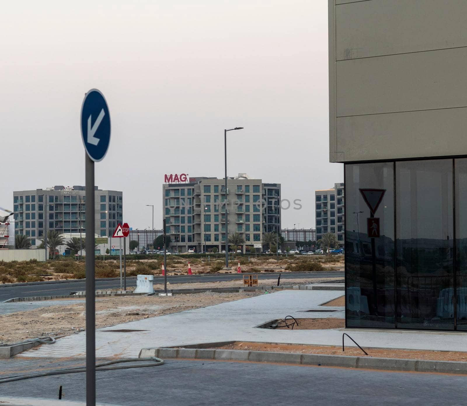 Dubai, UAE - 09.27.2022 - Shot of a modern buildings in MAG 555 district