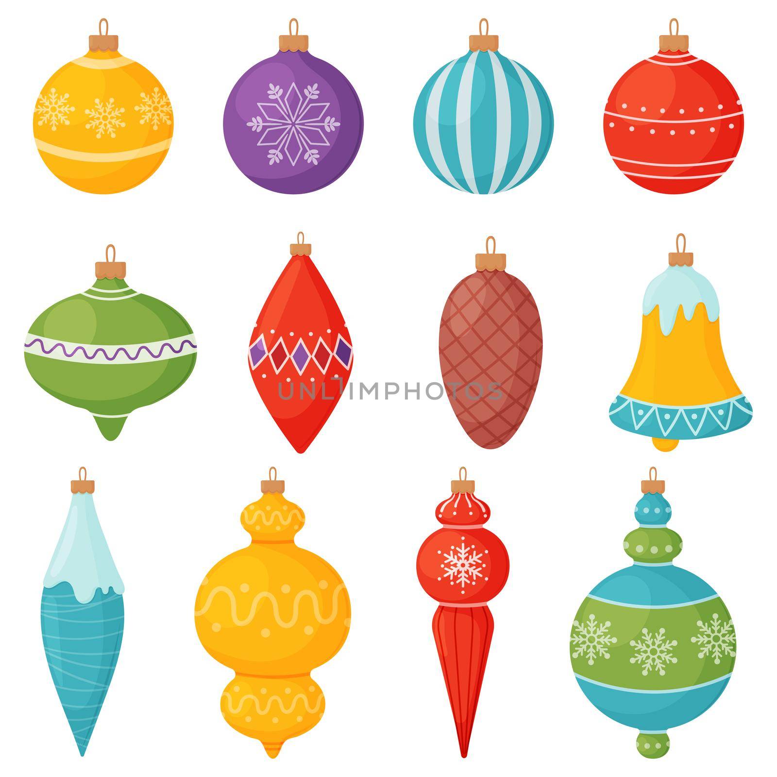 Set of Christmas tree decorations for New Year and Christmas isolated on white background. by Lena_Khmelniuk