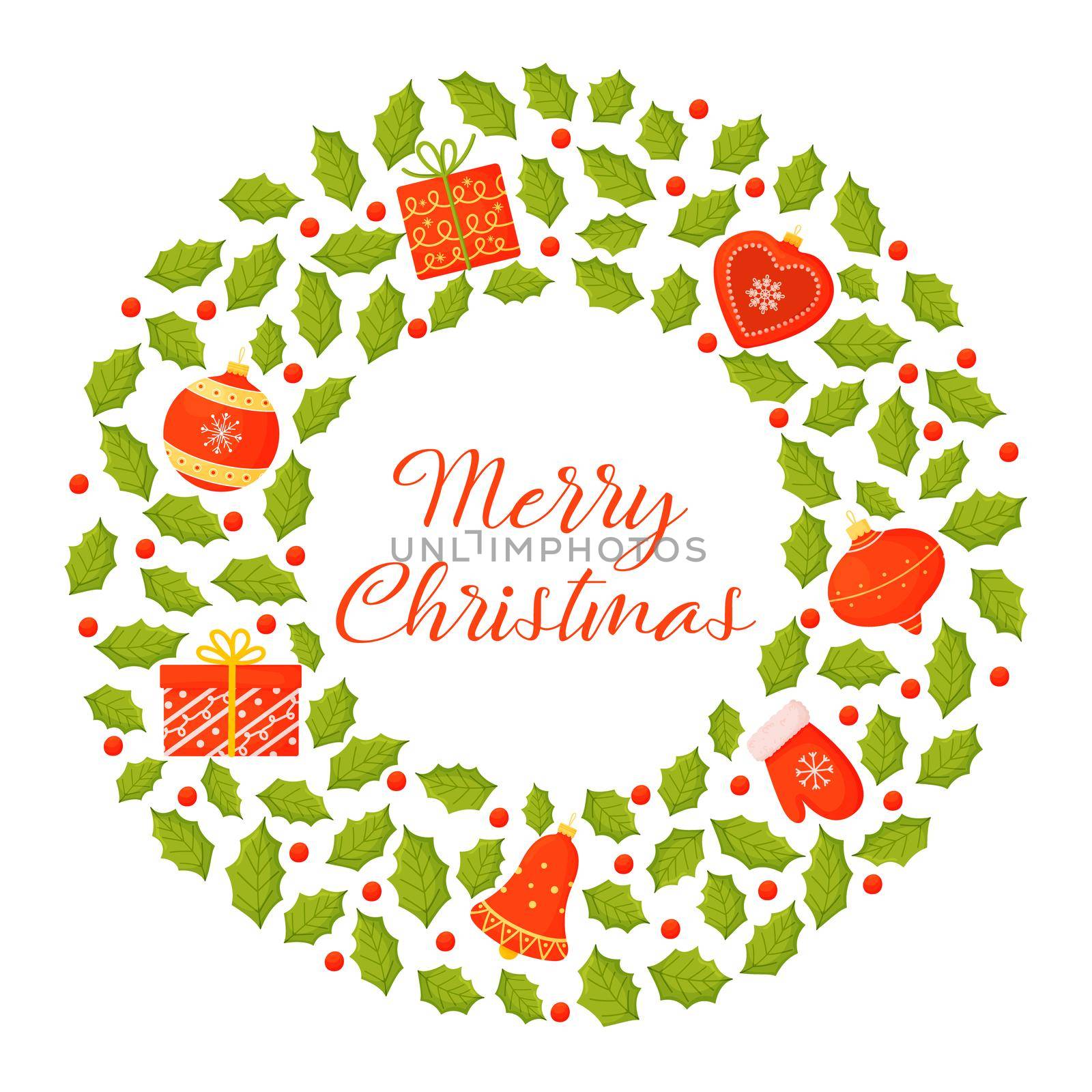 Christmas wreath vector illustration on a white background.