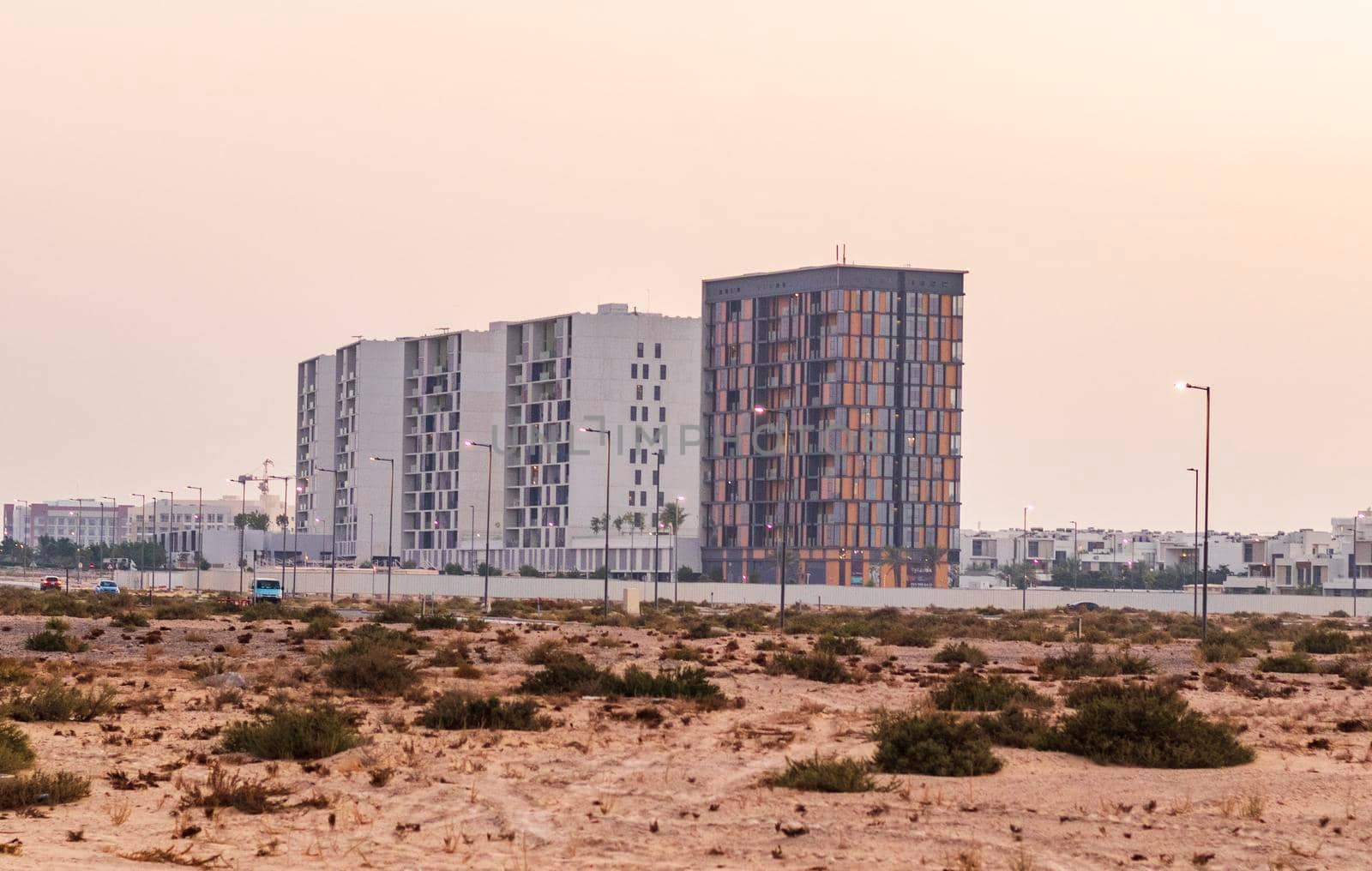 Dubai, UAE - 09.27.2022 - Shot of a modern buildings in Dubai South district