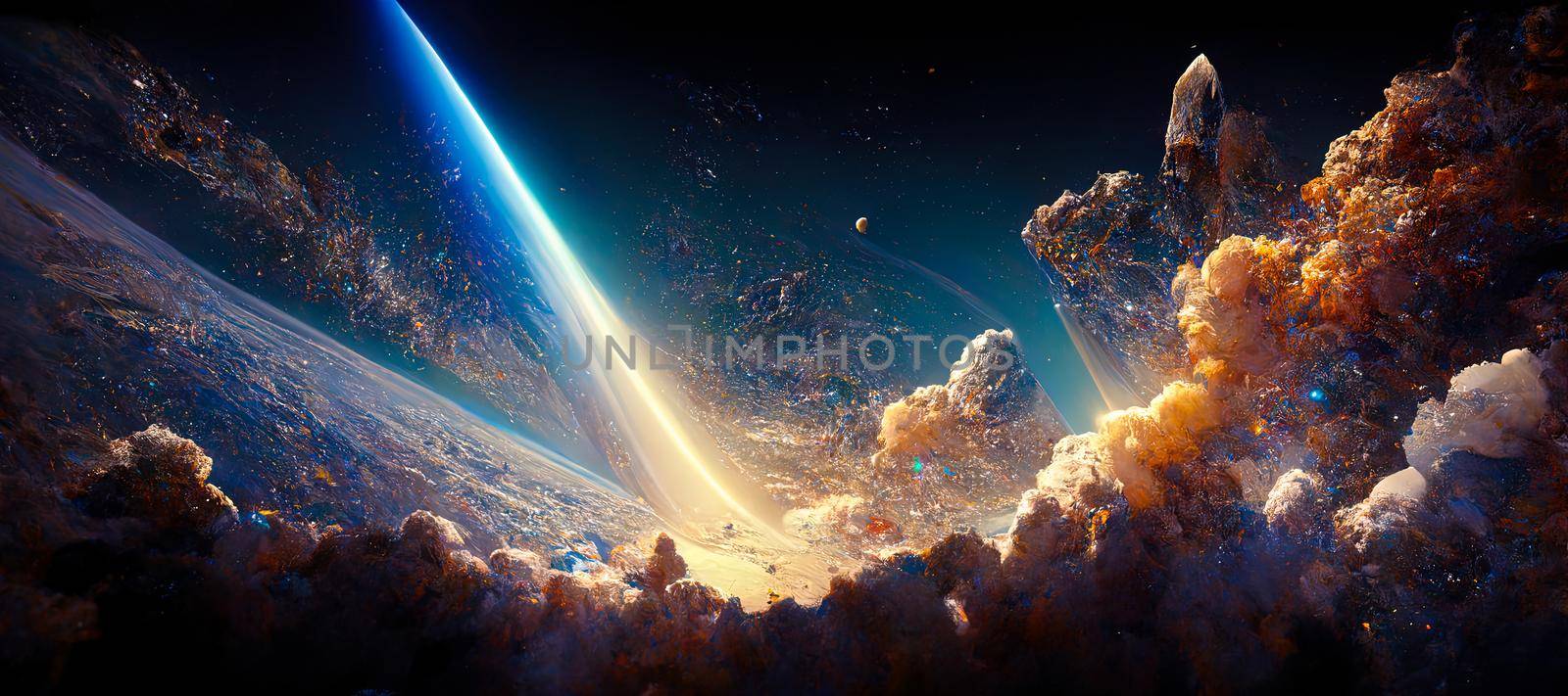 space fantasy landscape with stars and nebulae in deep space universe.