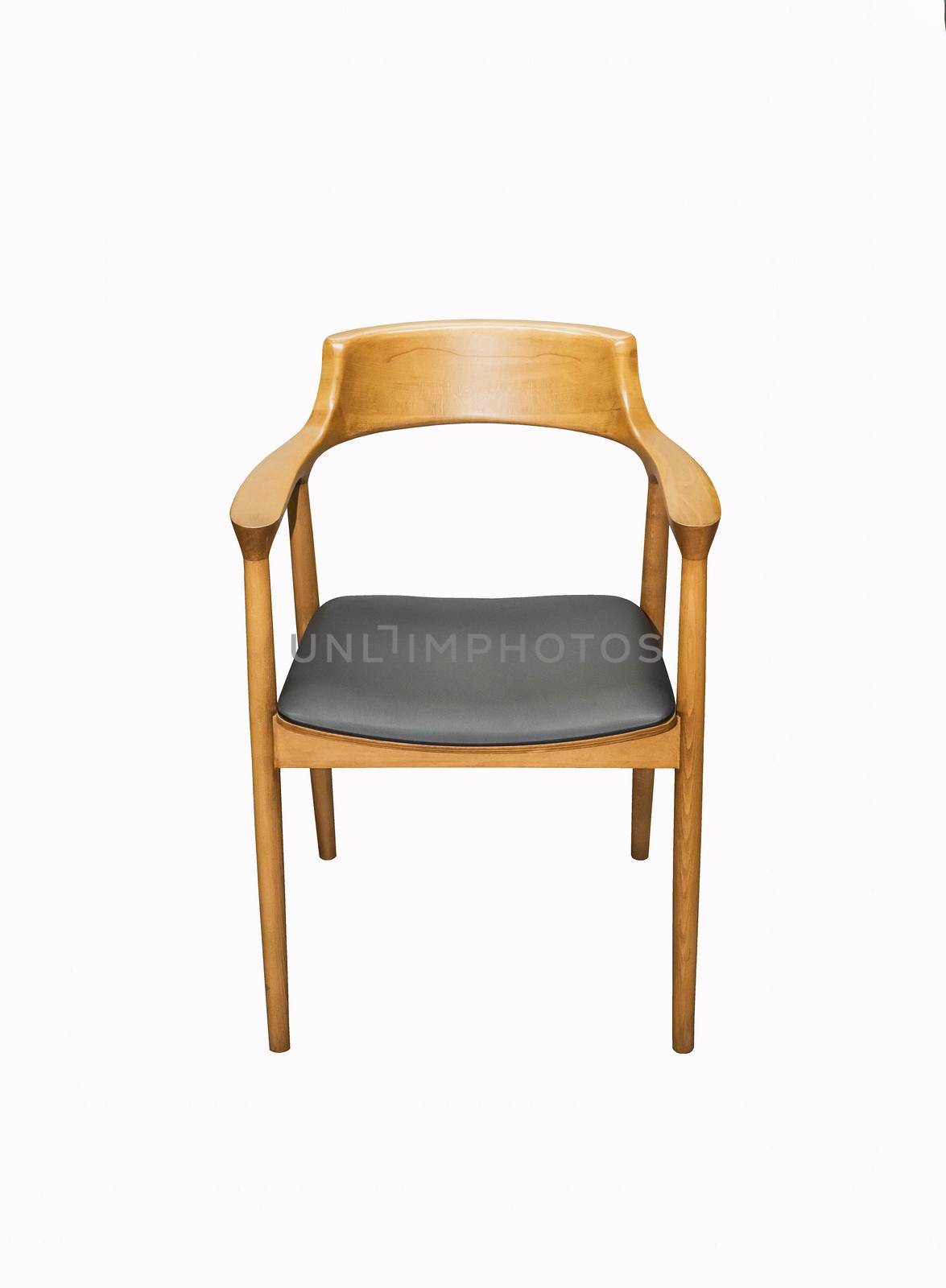 Comfortable wooden chair with armrests on white background. Interior element.