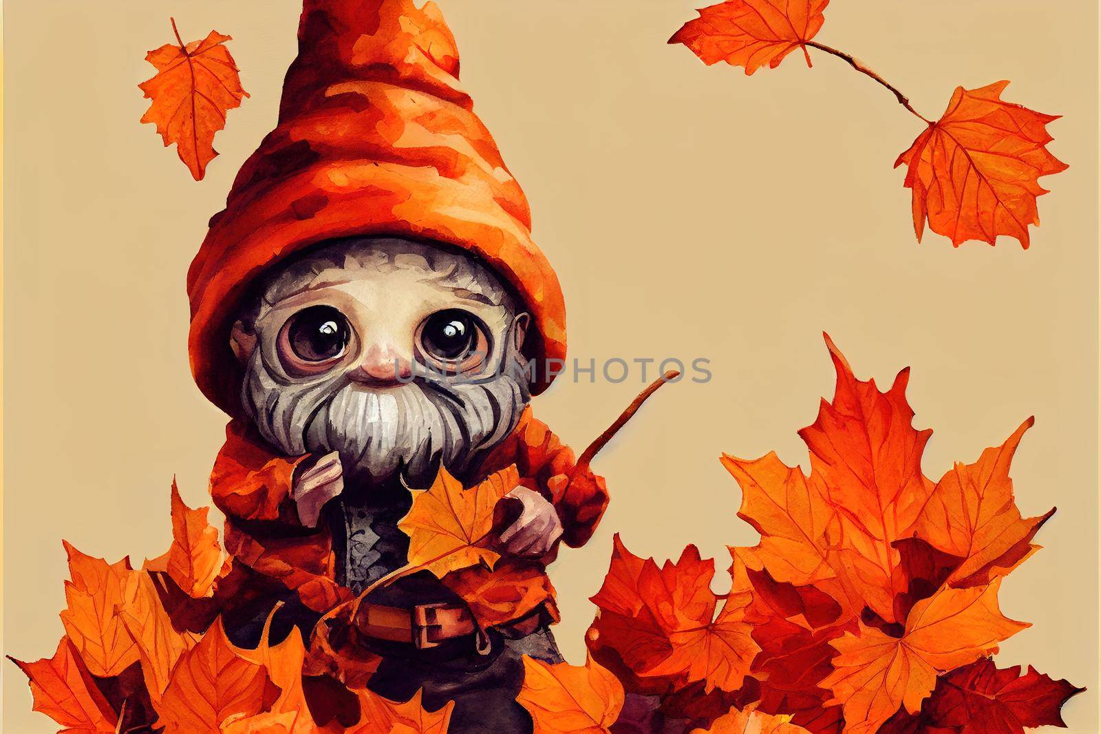 Autumn Gnome, Fall Gnome, Autumn or Fall Animal decor, Digital paint watercolor illustration