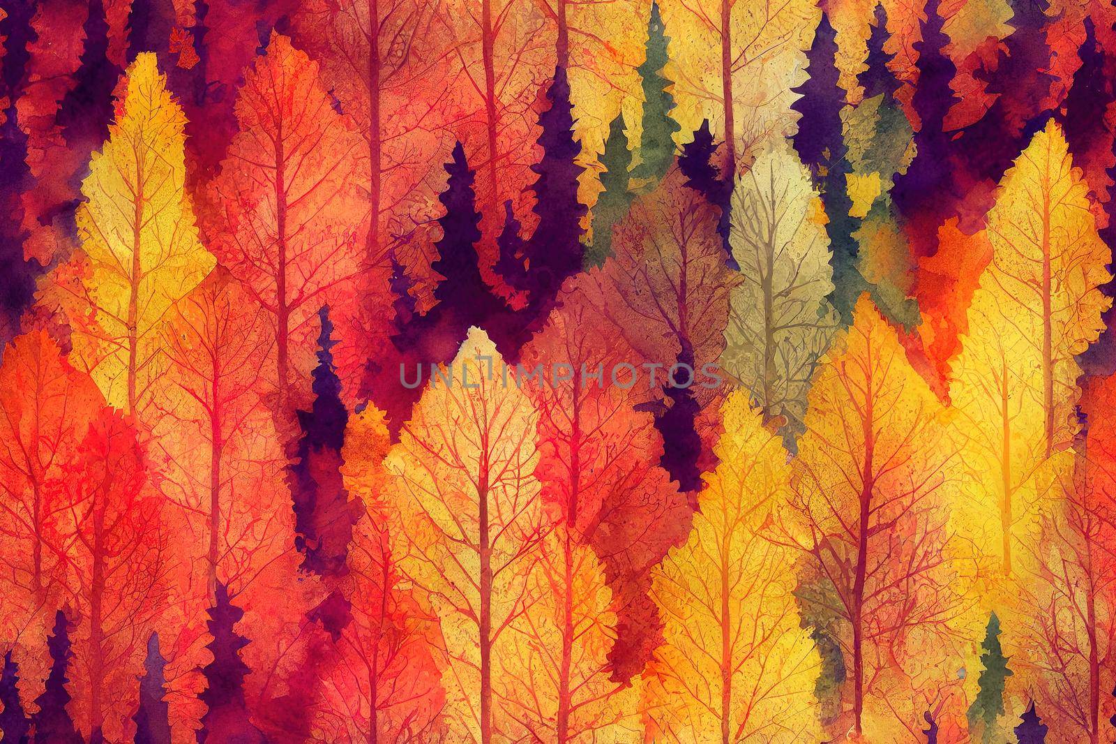 Abstract seamless pattern with autumn forest. Trendy watercolor textures. Autumn seamless pattern.