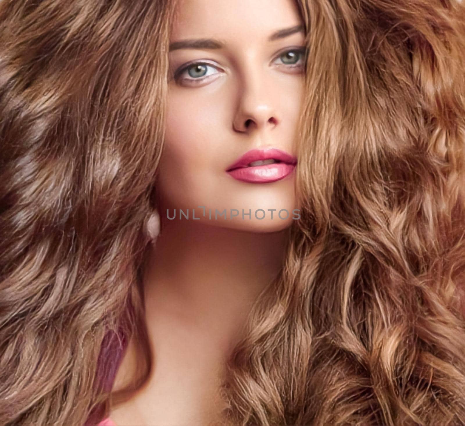 Hairstyle, beauty and hair care, beautiful woman with long natural brown hair, glamour portrait for hair salon and haircare brand