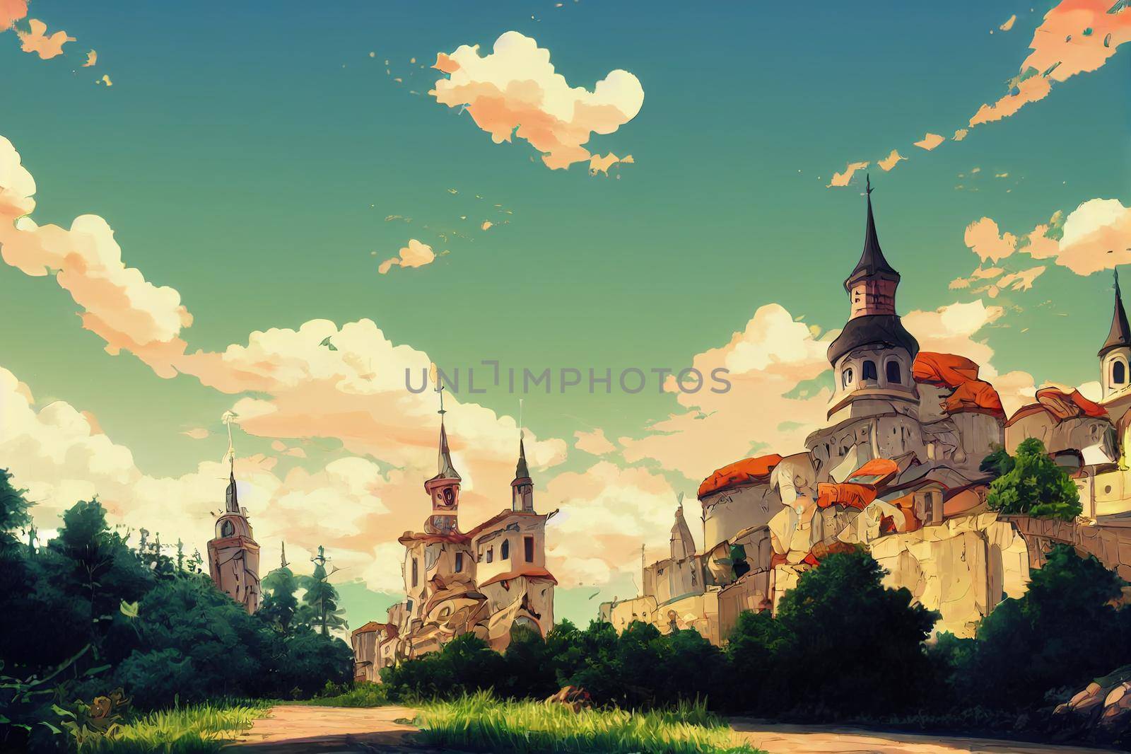 Serbiaanime style 2d background illustration cartoonish style, high quality illustration