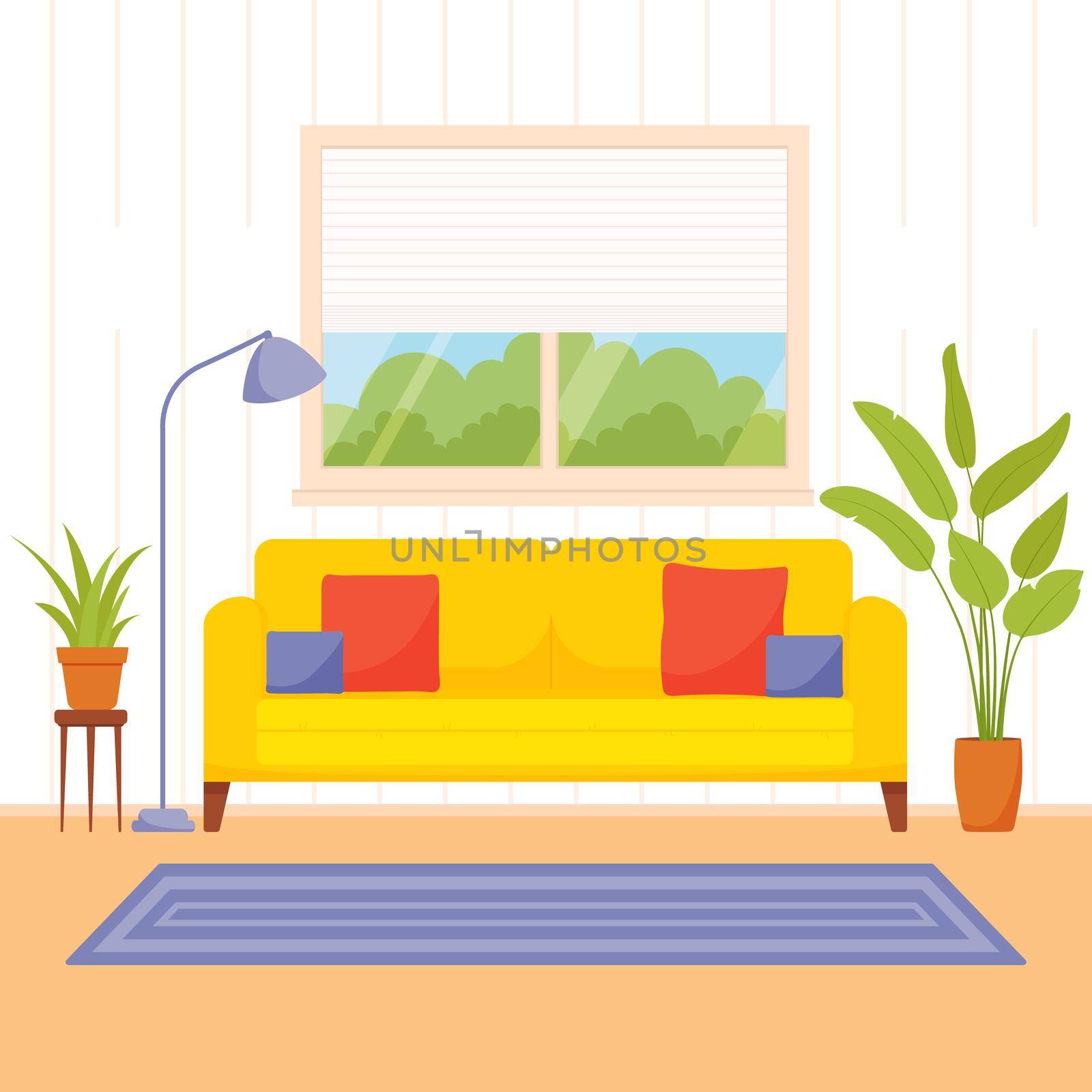 Living room interior. Vector illustration in a flat style. by Lena_Khmelniuk