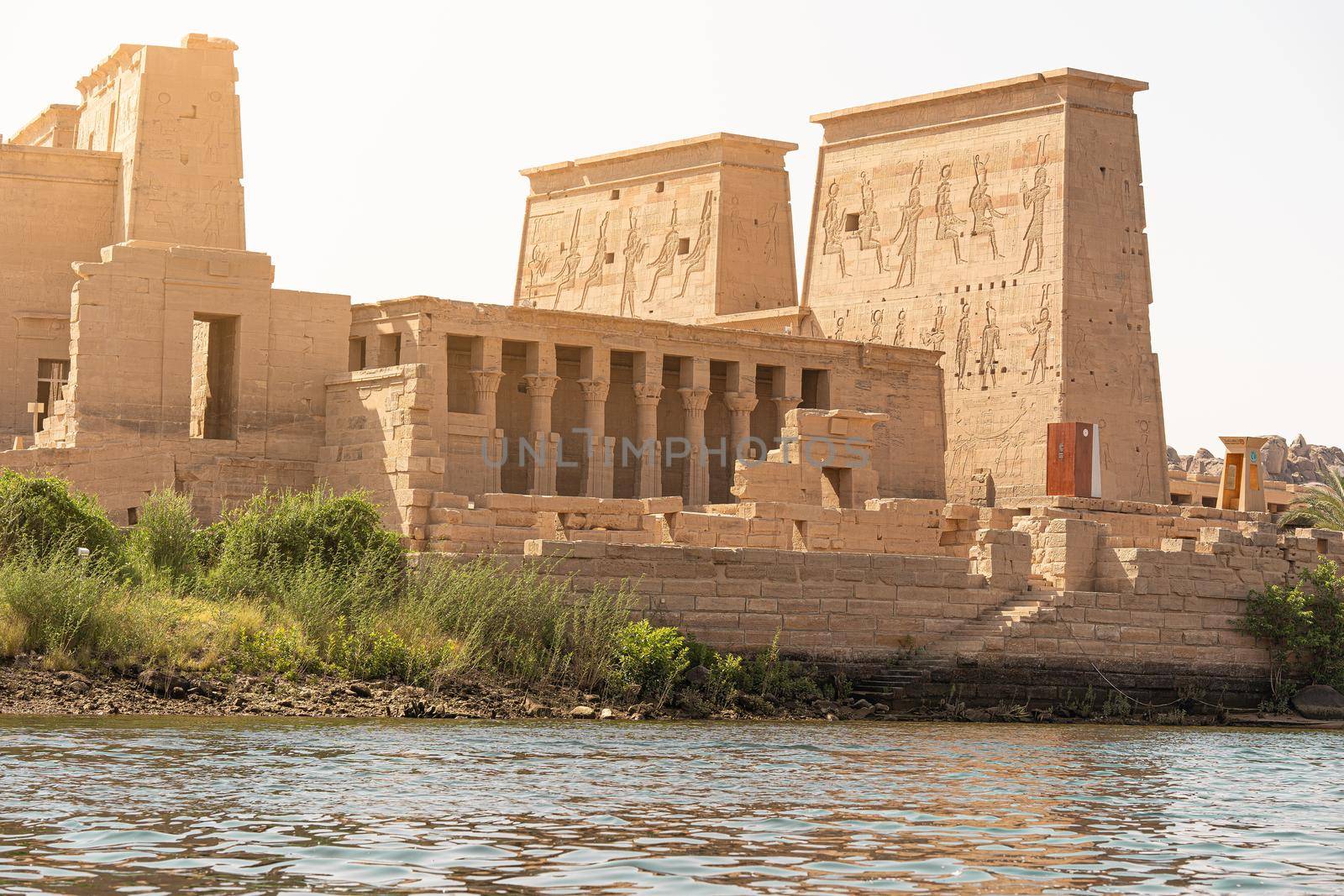 Philae temple situated on Nile bank river in Egypt