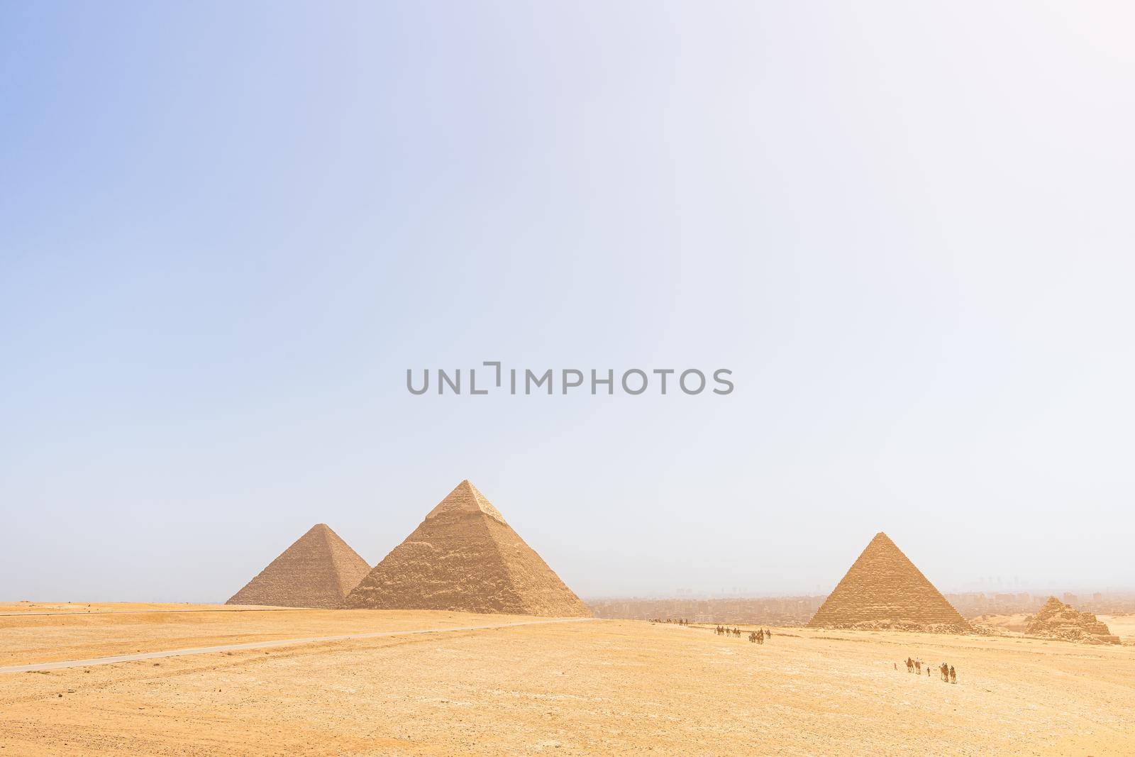 Panoramic view of the pyramids of Giza in Egypt