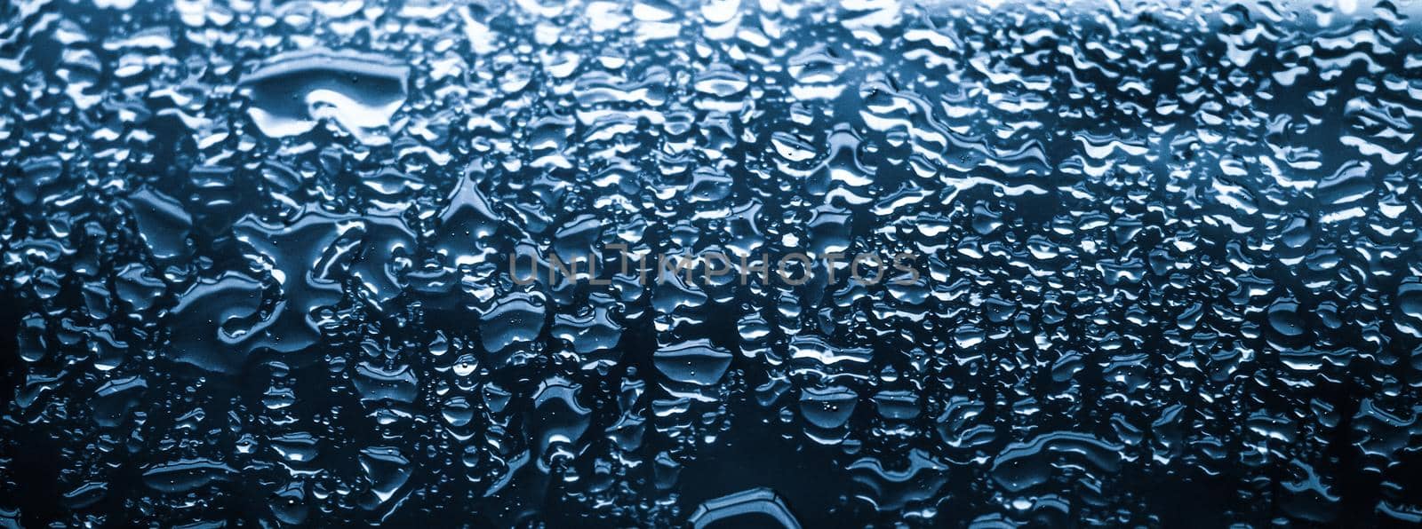 Water texture abstract background, aqua drops on blue glass as science macro element, rainy weather and nature surface art backdrop for environmental brand design by Anneleven