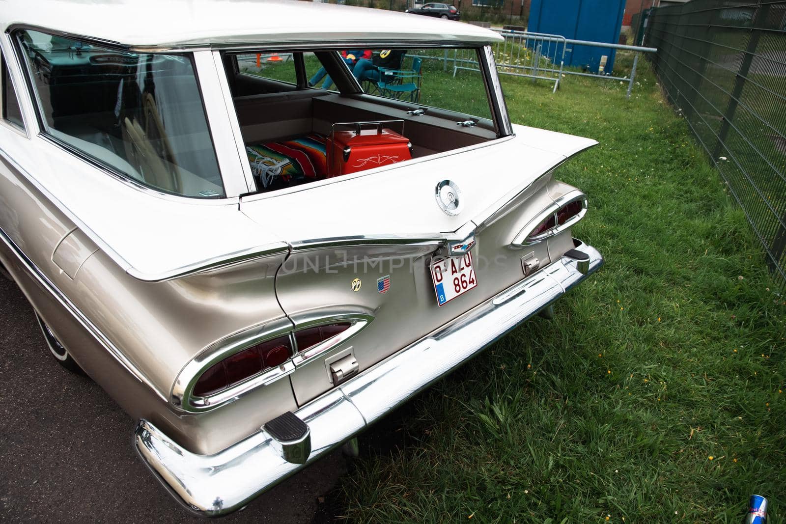 Genk, BELGIUM, August 18, 2021: classic summer meet of oldtimer at The Luminus Arena Genk, grey volvo. High quality photo