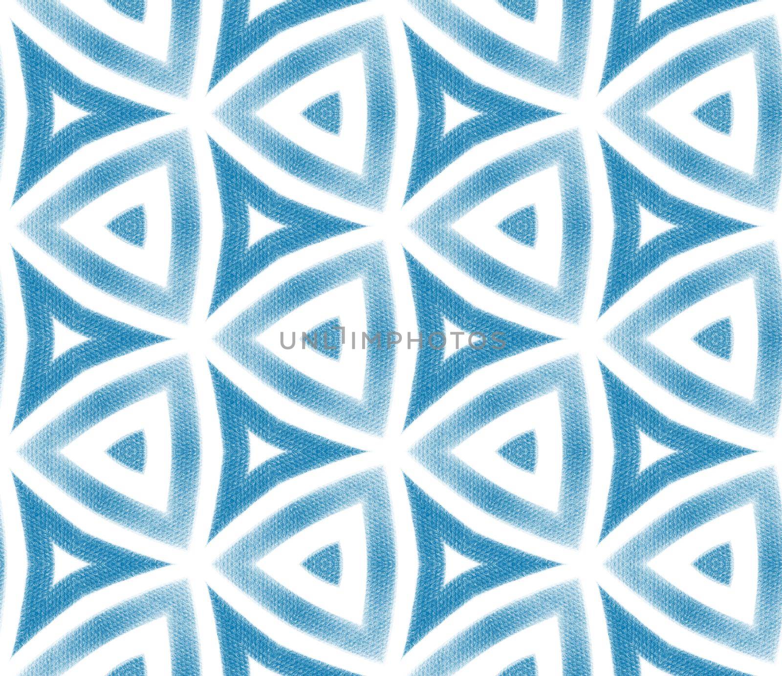 Tiled watercolor pattern. Blue symmetrical kaleidoscope background. Hand painted tiled watercolor seamless. Textile ready alive print, swimwear fabric, wallpaper, wrapping.