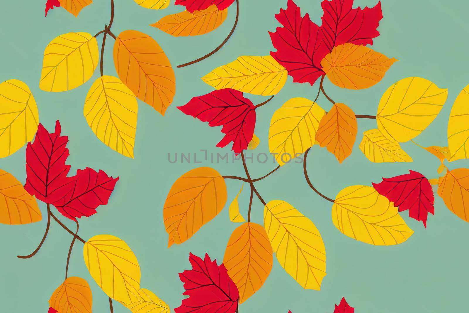 Autumn seamless pattern with yellow berries and leaves. Fall colorful floral background.pattern for fashion,fabric and all prints on light beige background.