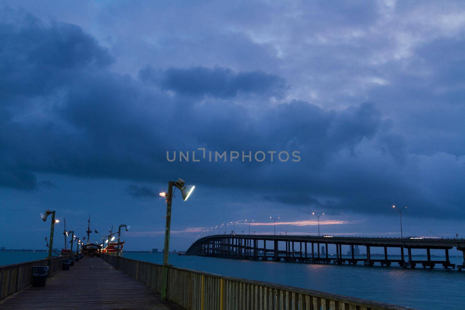 Sunrise over Queen Isabella Causeway Bridge, TX.