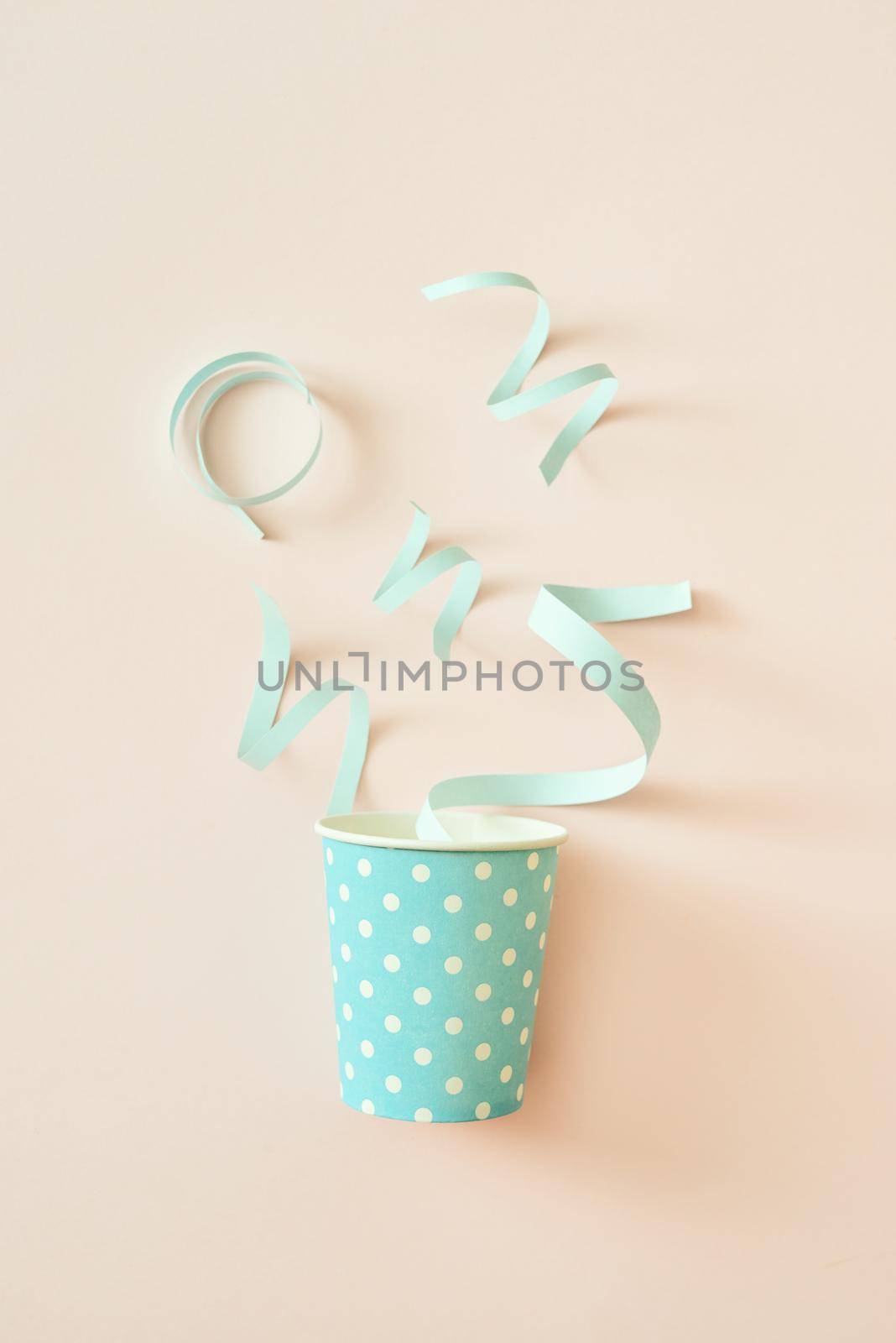Flat lay composition with bright pink gift box, drink straws, ribbon and confetti.  by makidotvn