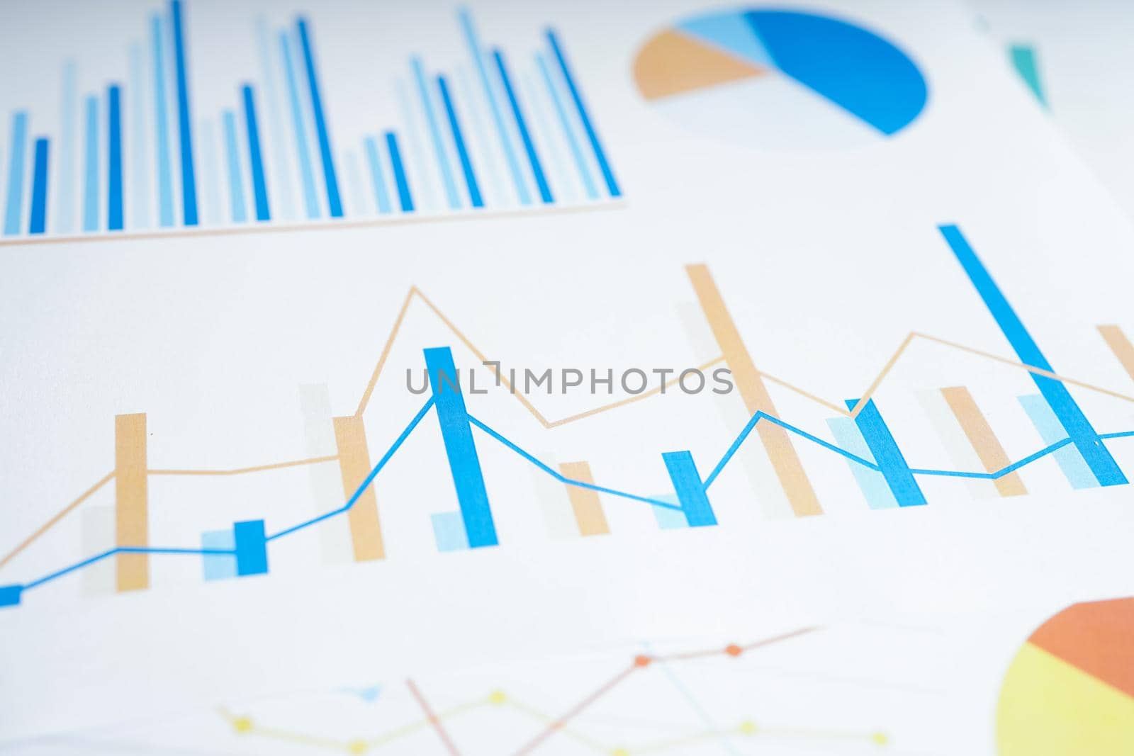 Charts Graphs paper. Financial development, Banking Account, Statistics, Investment Analytic research data economy, Stock exchange Business office company meeting concept.