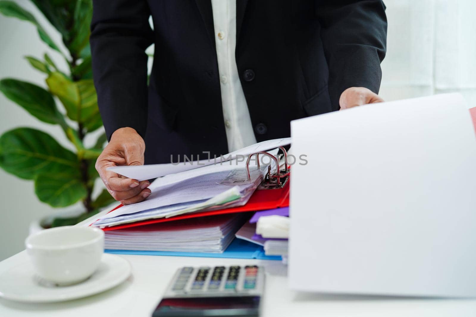 Business woman busy working with documents in office.
