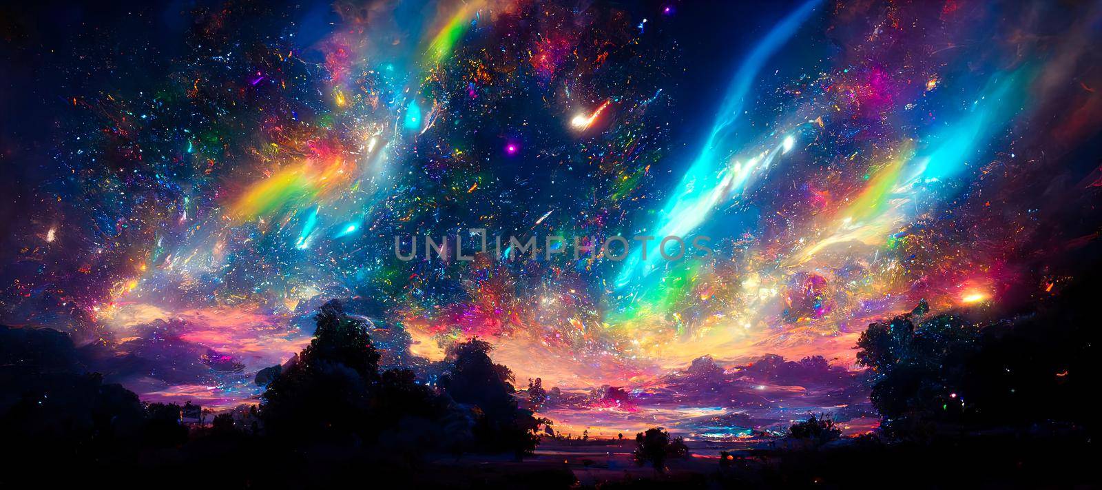 abstract background of outer space with ultra bright stars and comets on the theme of explosions and life in space by TRMK
