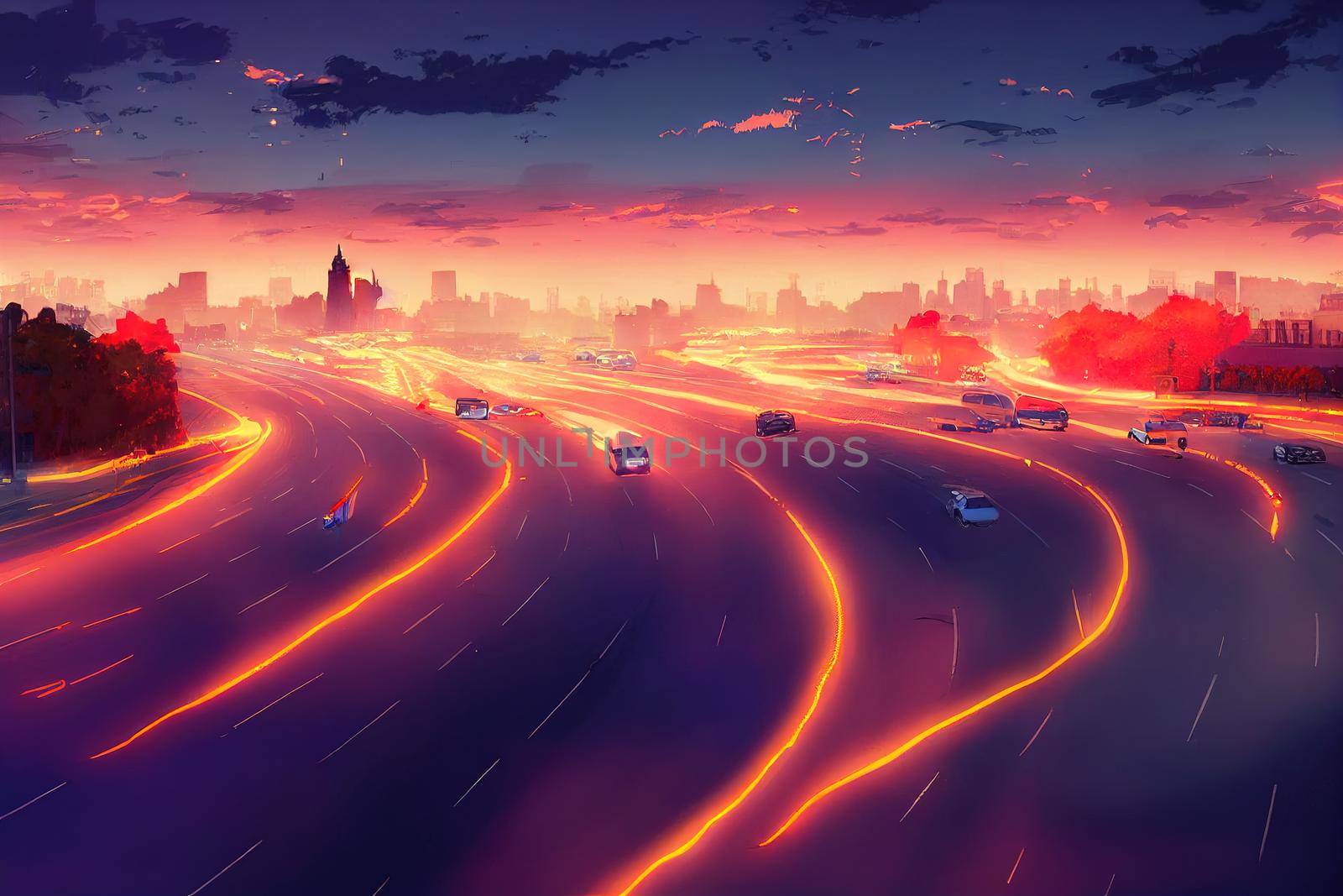 anime style, Car traffic pollution traffic jam in the by 2ragon