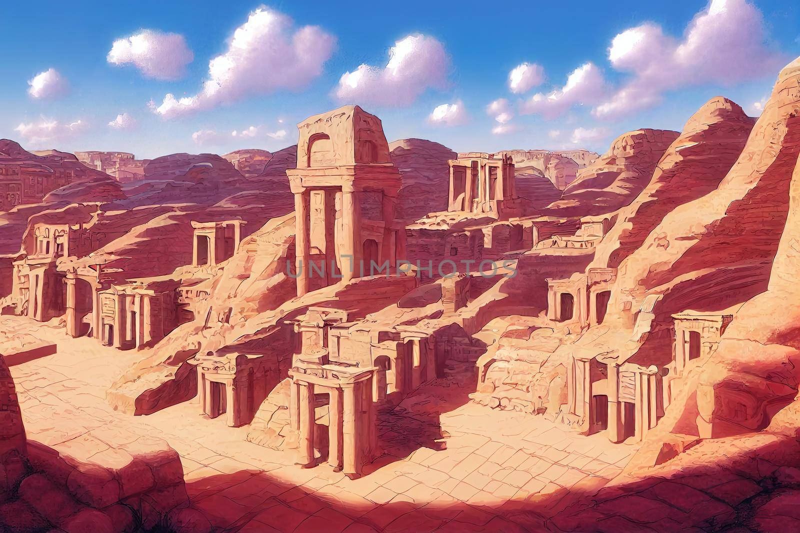Cartoon drawing Petra an ancient city the capital of the EdomitesEdomae later the capital of the Nabataean Kingdom UNESCO world heritage site Lost city in the mountains one of the modern wonders of w