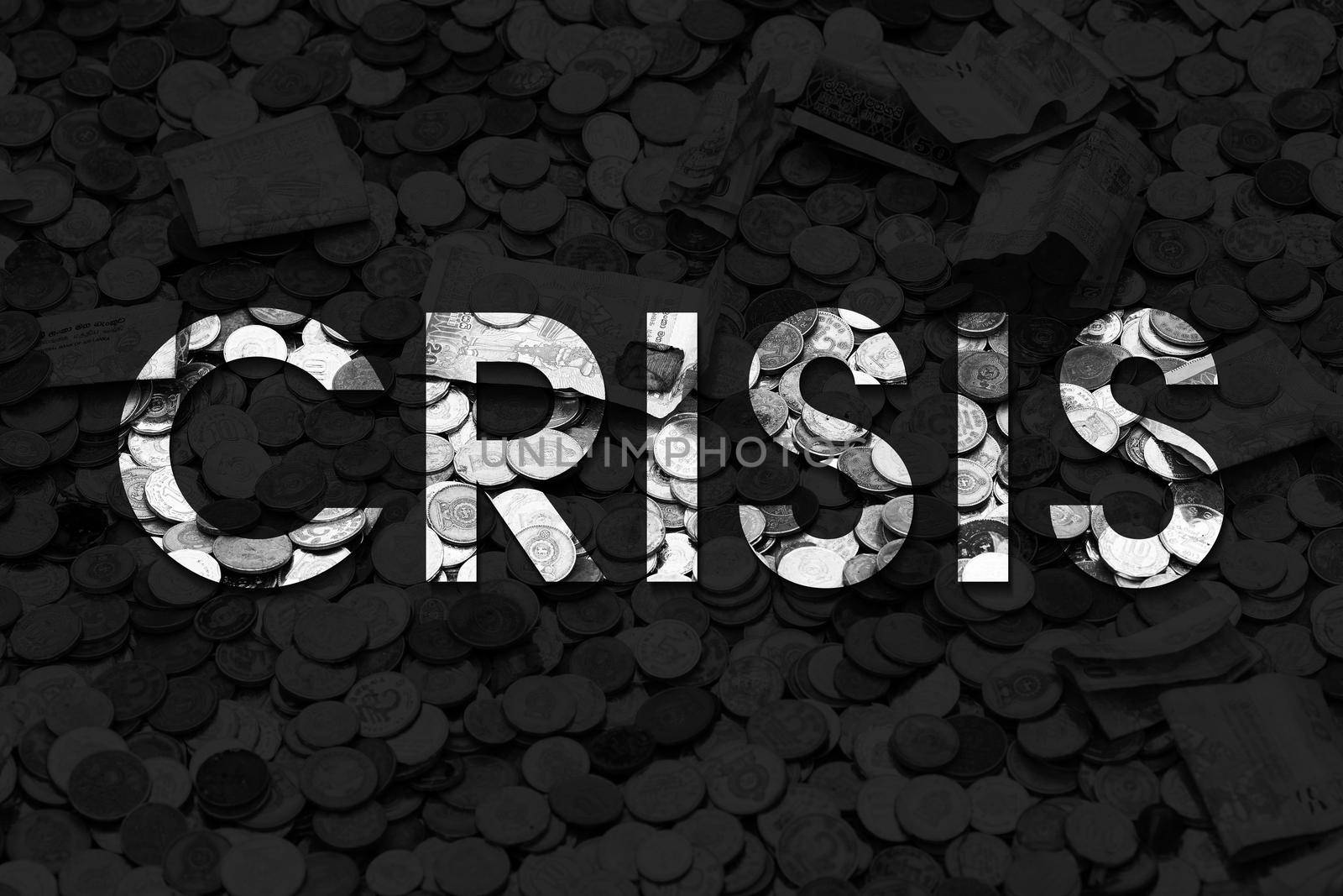 Financial crisis. The crisis in the economy, The background of coins and banknotes. money is depreciating.