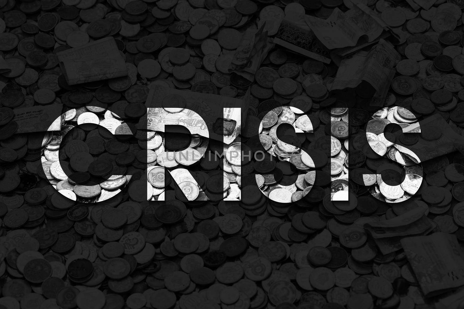 Financial crisis. The crisis in the economy, The background of coins and banknotes. money is depreciating.