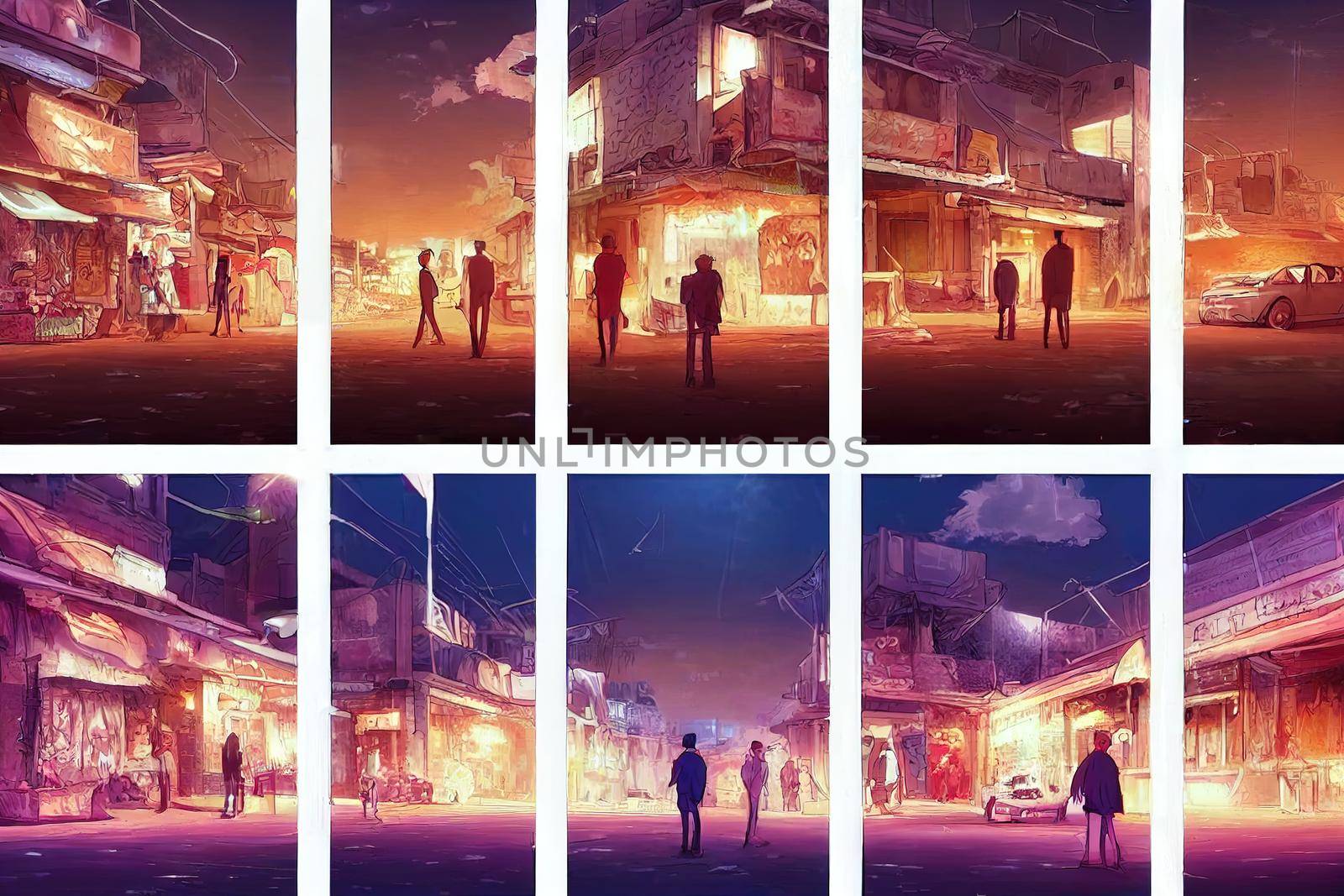 anime BAGHDAD IRAQ A street scene in the capital city of Iraq Baghdad , Anime style no watermark