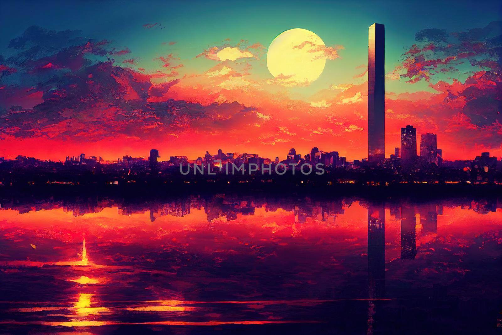 anime style, Skyline of Buenos Aires Argentina , Anime style