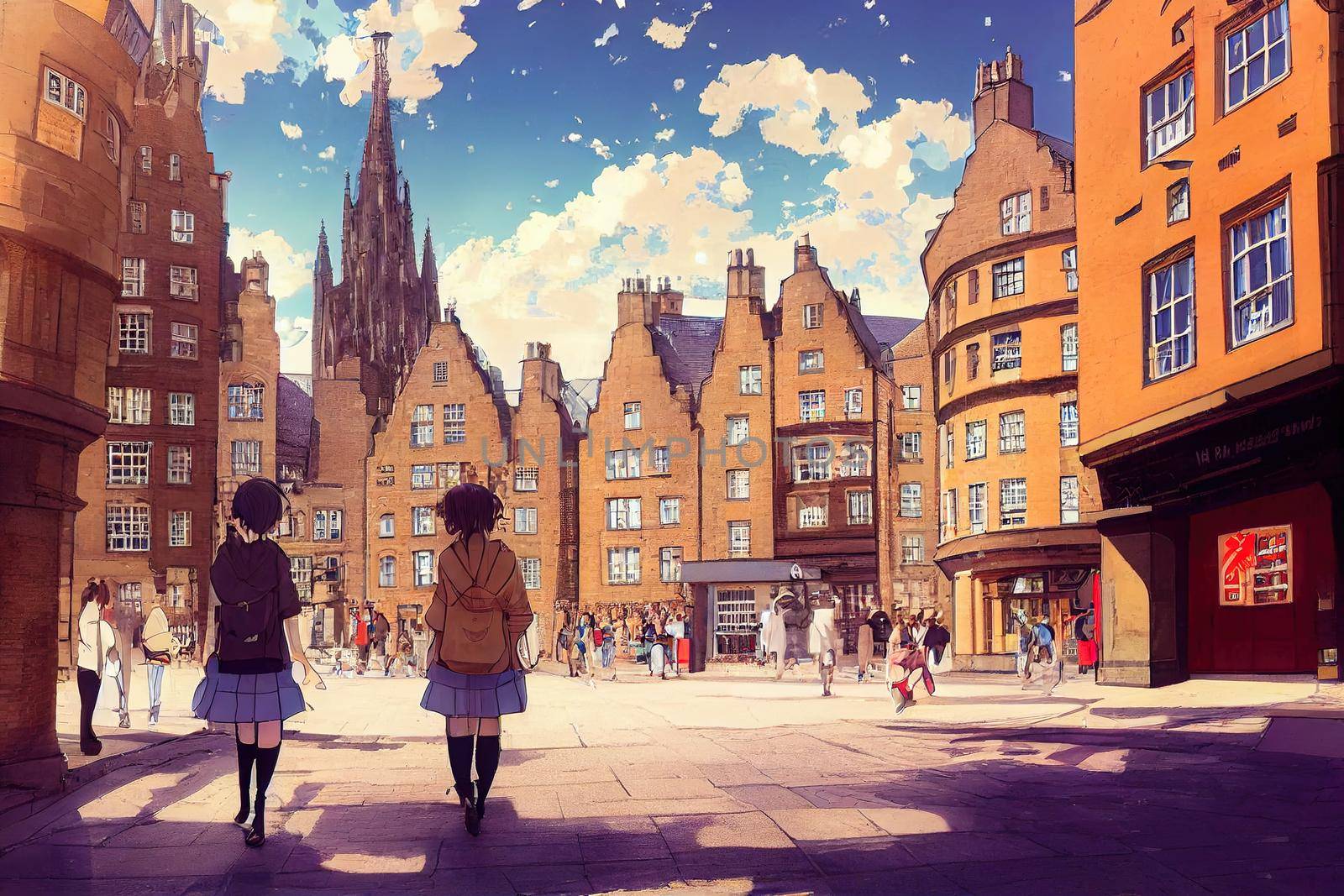 anime Tourists walking around the capital city This is by 2ragon