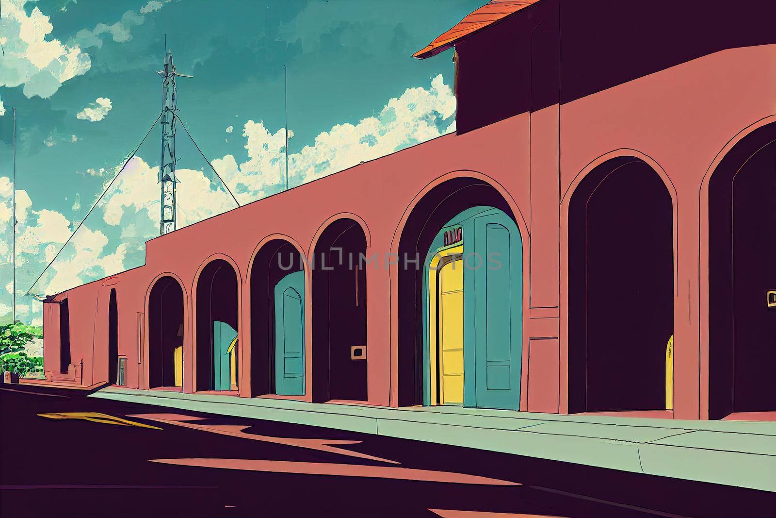 anime style, St George's Grenada August 23 2022 Commercial buildings historical landmarks like churches and residential buildings in St George's the capital city of Grenada , Anime style no wate