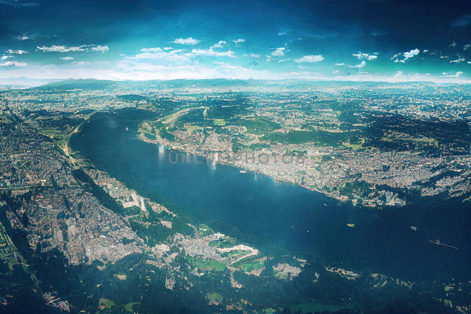 anime style, City of Bern in Switzerland from above the capital city aerial view , Anime style no watermark