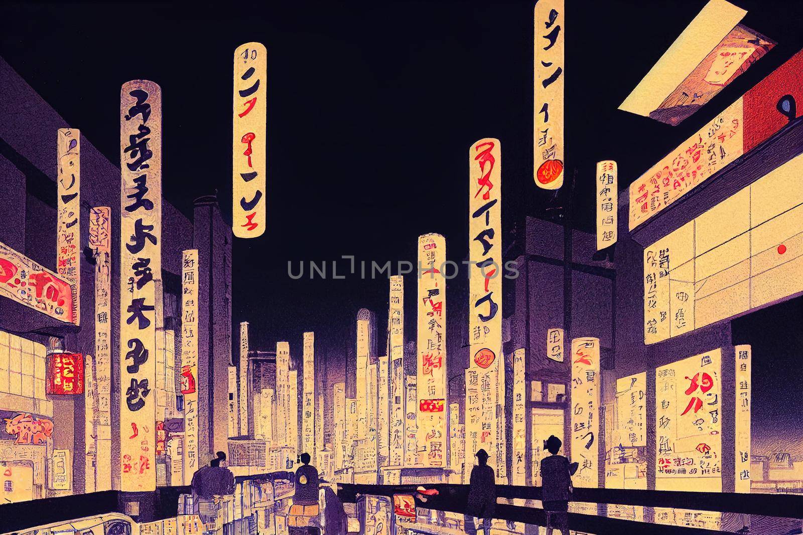 Cartoon drawing Night view of Tokyo the capital of by 2ragon