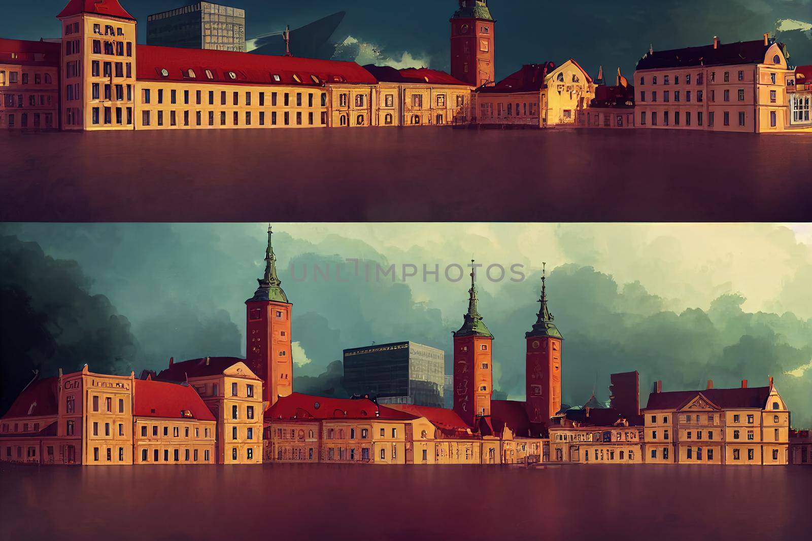 anime style, Wroclaw City center Market Square tenements and City Hall , Anime style no watermark