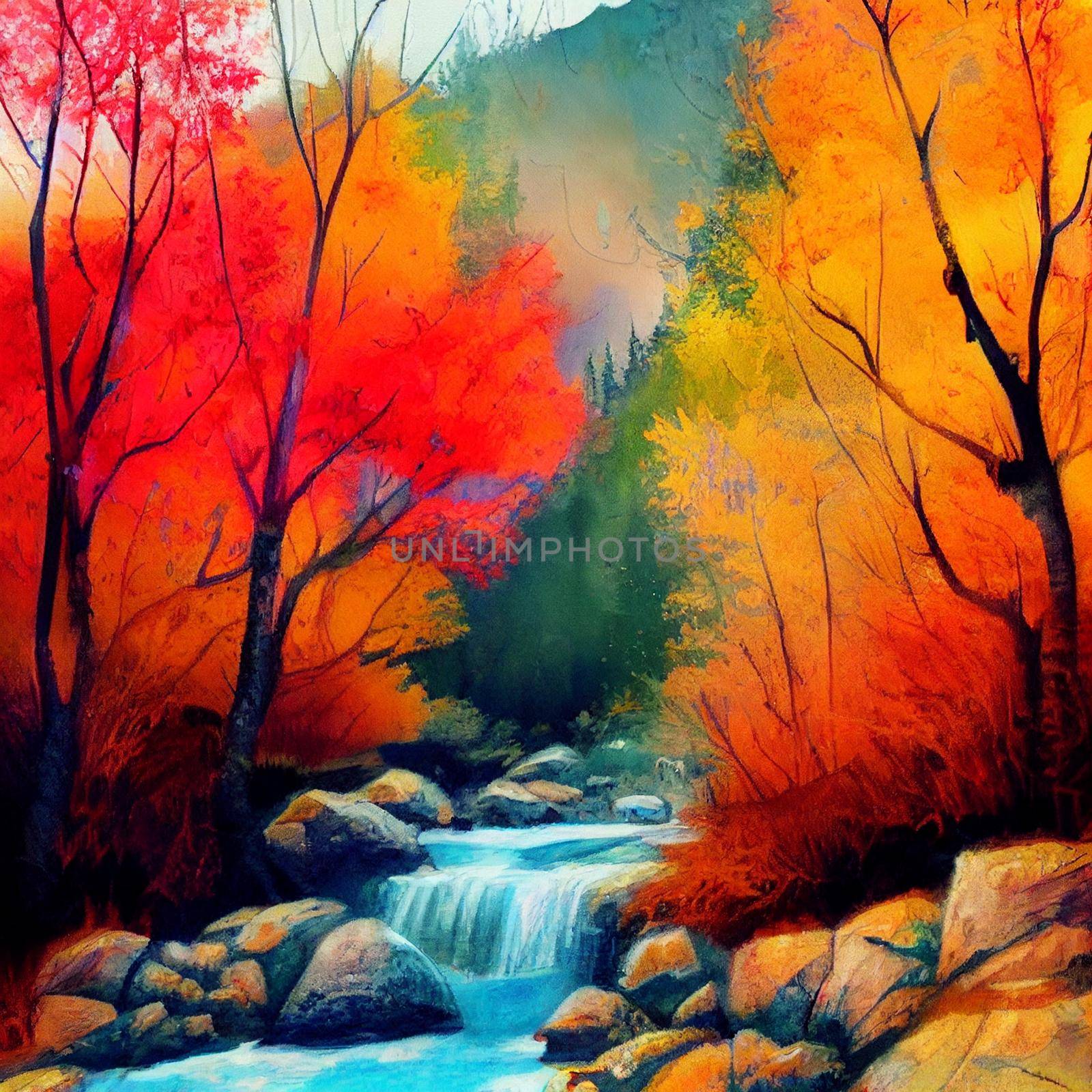 hiking in the autumn mountains, watercolor drawing. High quality illustration