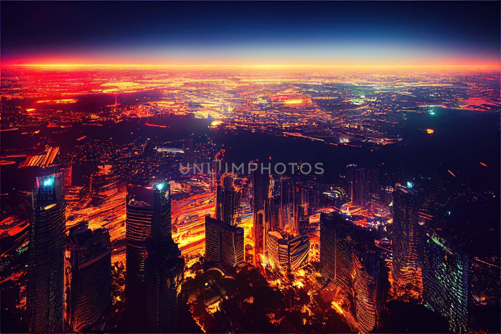 anime style, Top view of Kuala Lumper skyline at twilight , Anime style