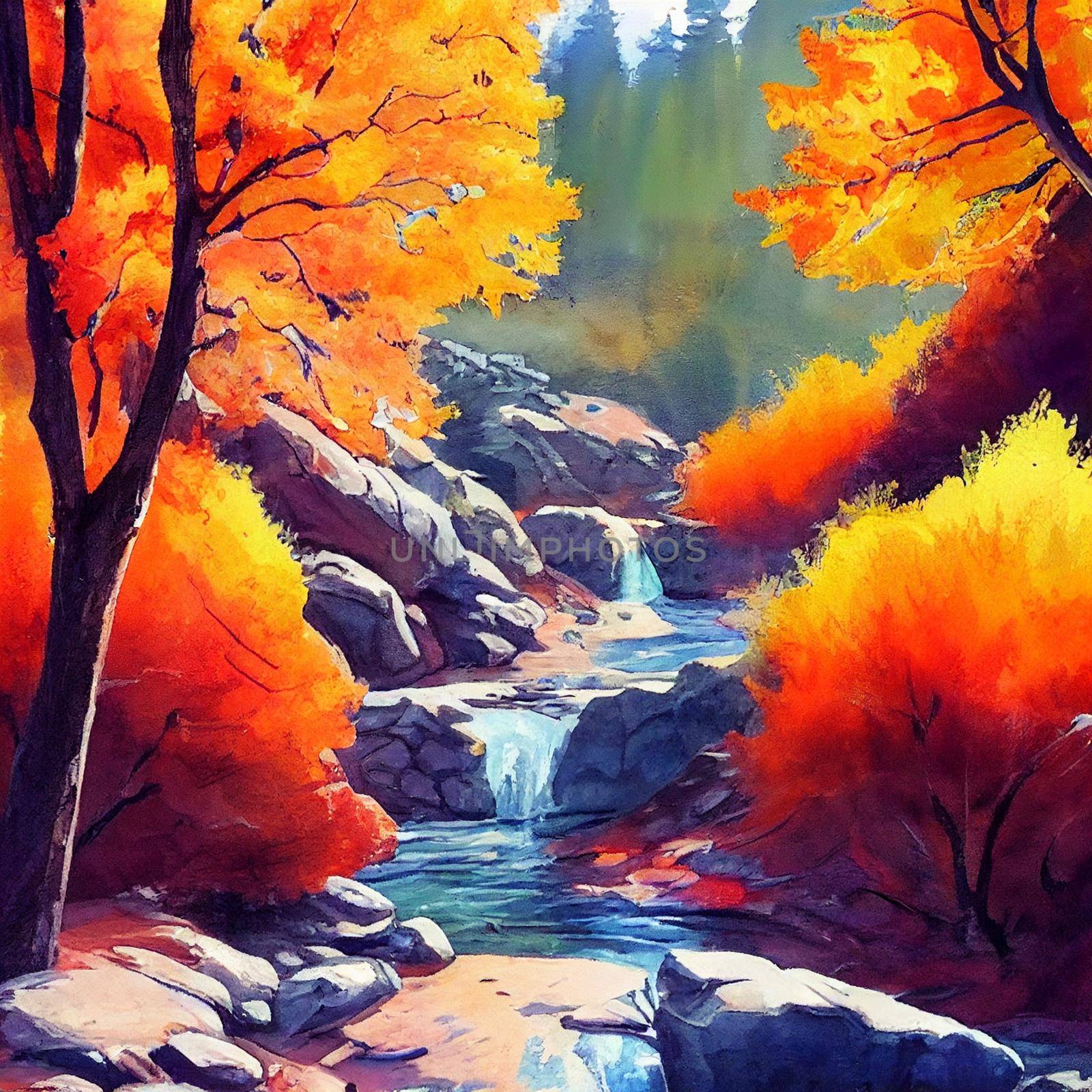 hiking in the autumn mountains, watercolor drawing. High quality illustration