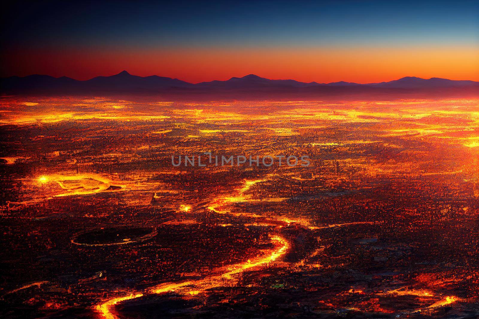 anime style, Aerial View of Namibia's Capital at Sunset by 2ragon