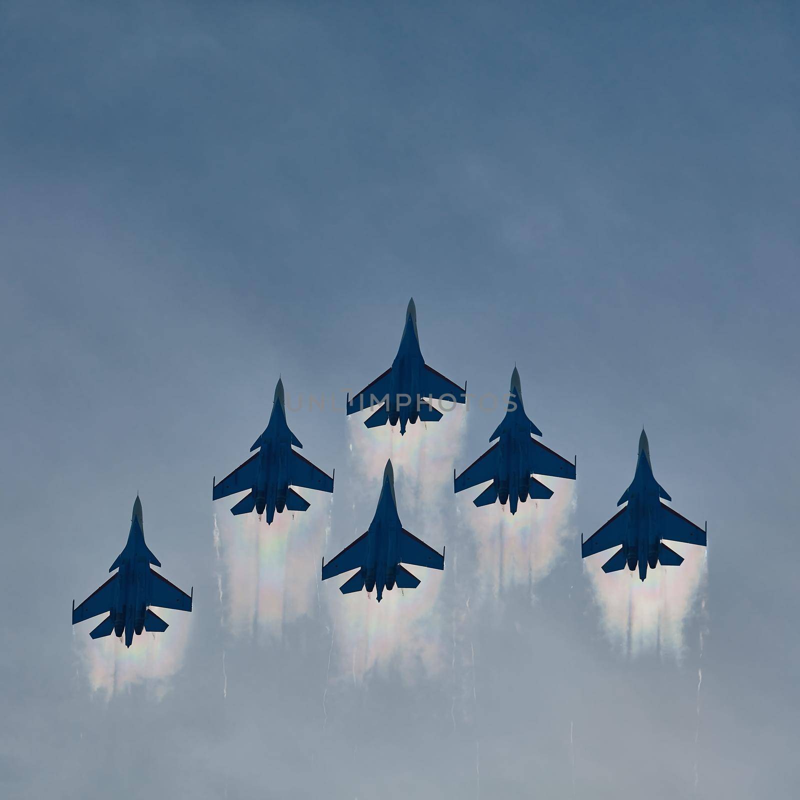 Performance of the aerobatic team Russian Knights, Russian Air Force. planes Sukhoi Su-30SM, NATO code name: Flanker-C. International Military-Technical Forum Army-2020 . 09.25.2020, Moscow, Russia by EvgeniyQW