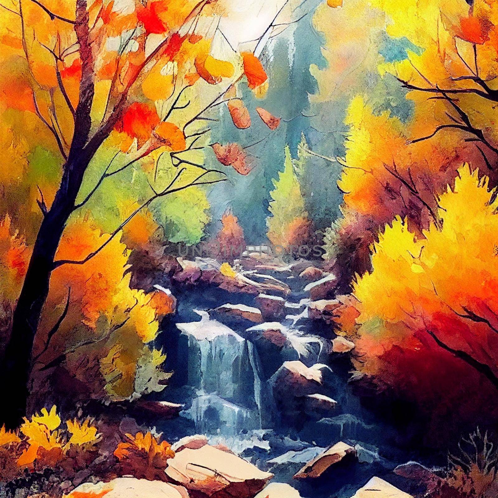 hiking in the autumn mountains, watercolor drawing. High quality illustration