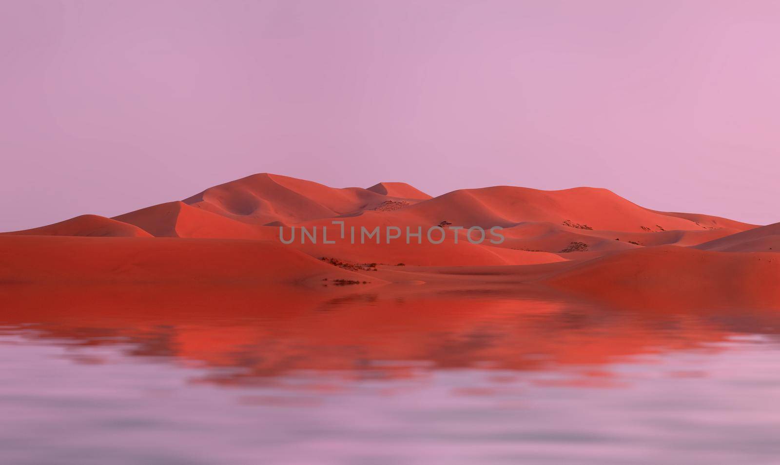 Beautiful sand dunes are reflected in the water. View of the sand dunes.