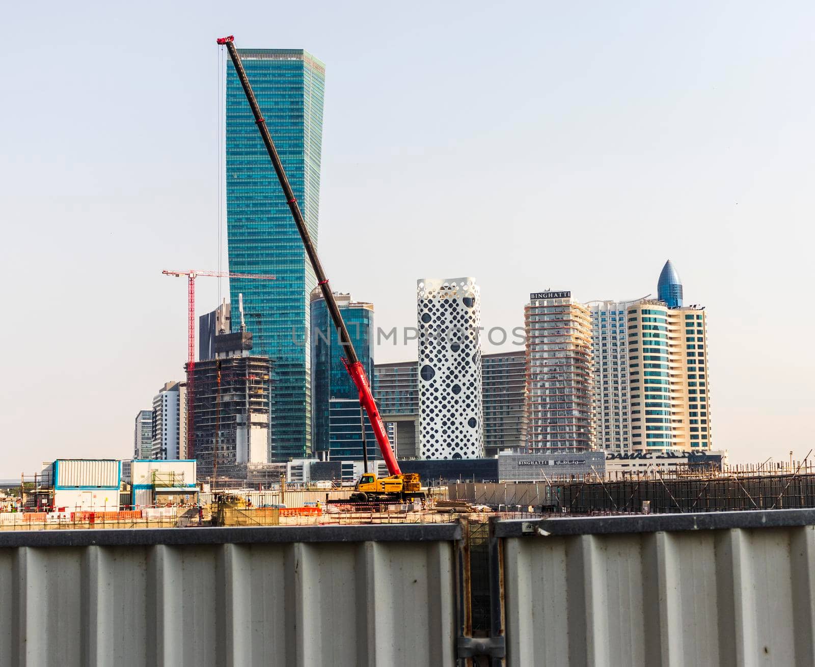 Dubai, UAE - 09.29.2022 - Modern buildings in Business Bay district.