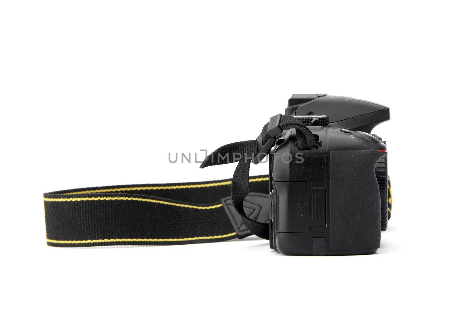 Nikon DSLR Camera Nikon D5300 isolated on white background. Detail photos of Nikon D5300 body with grip. 03.04.2021, Rostov region, Russia.