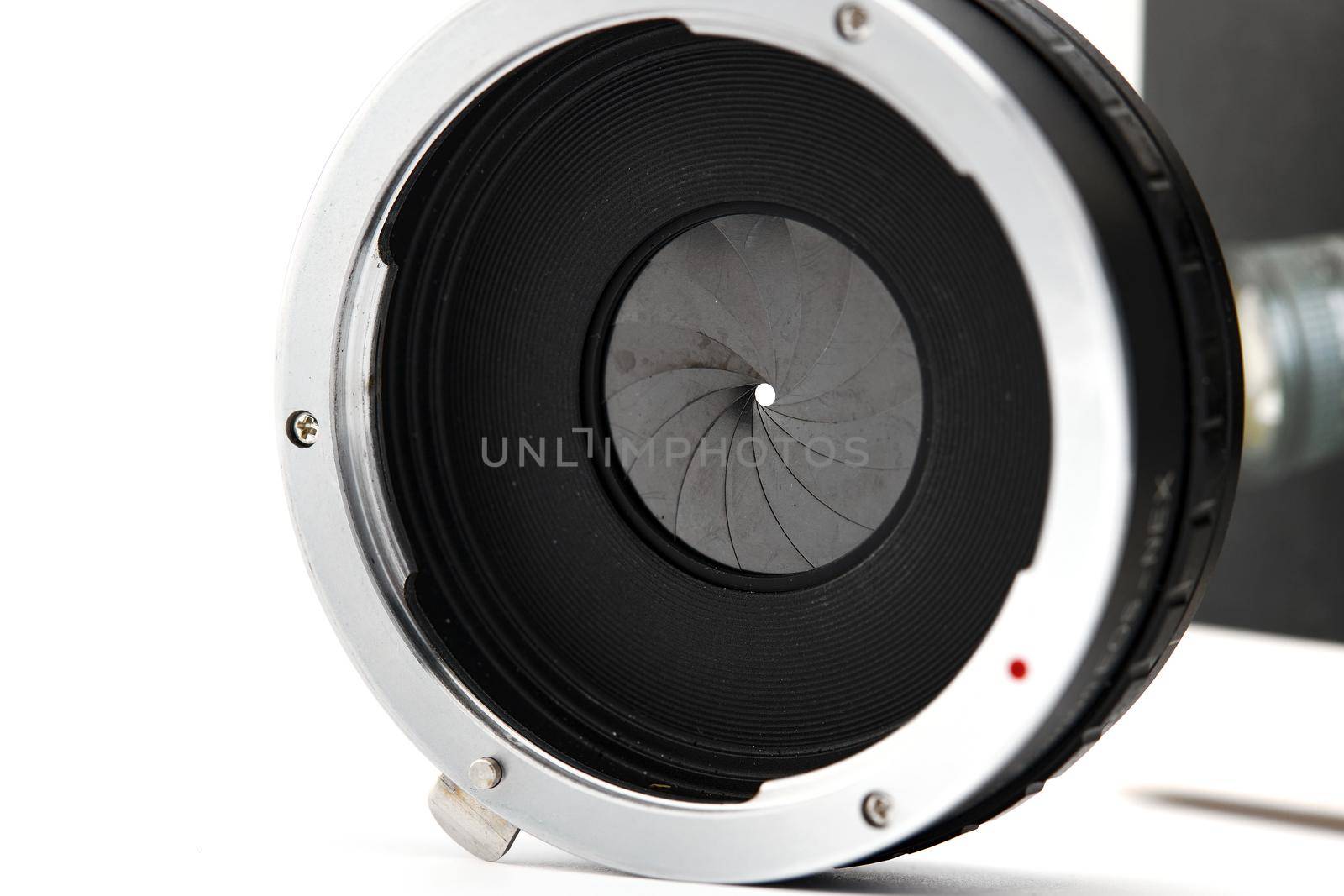 Additional aperture for a photo lens. Photography of Circular Aperture Diaphragm.