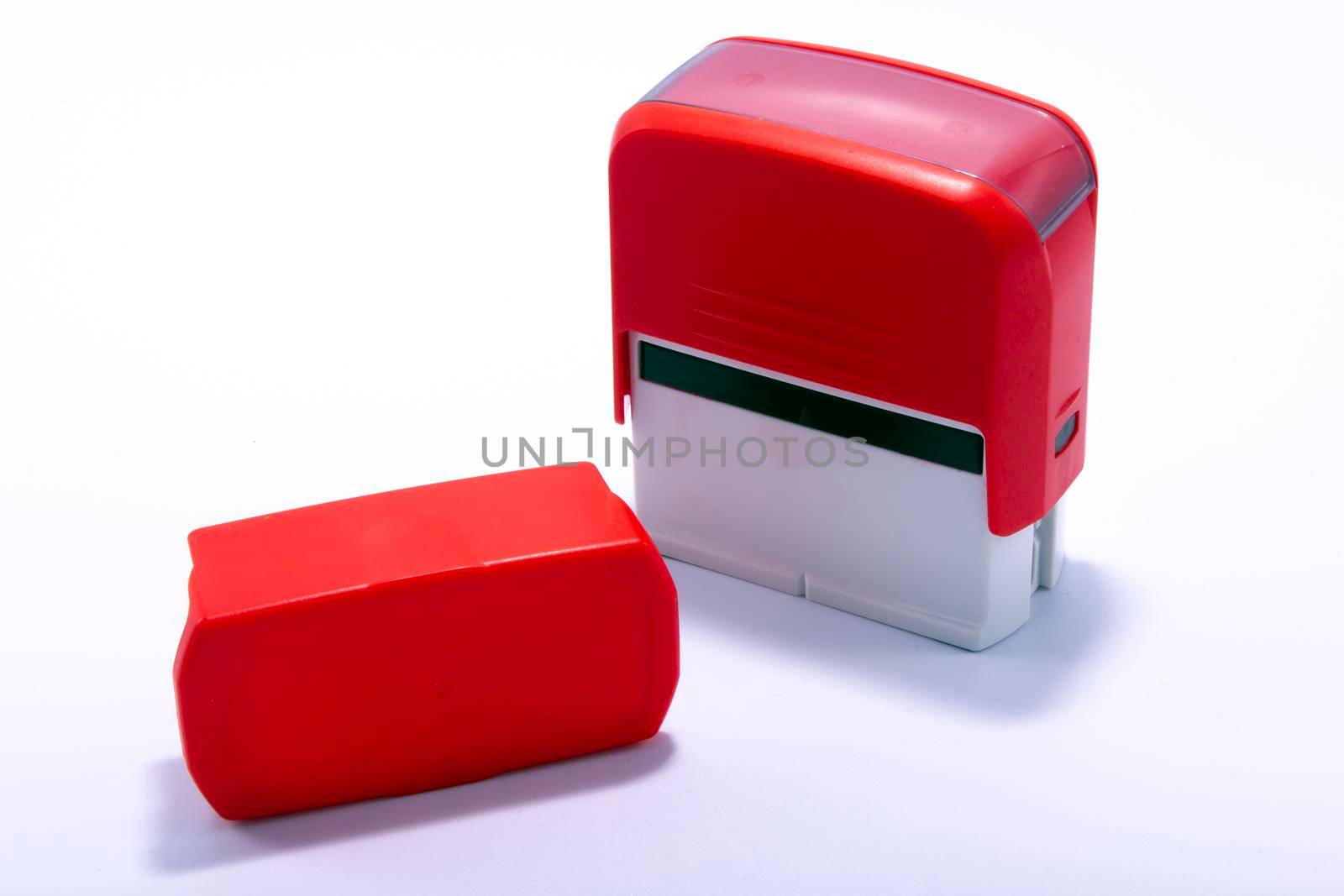Red, office, automatic, rubber stamp, on white background