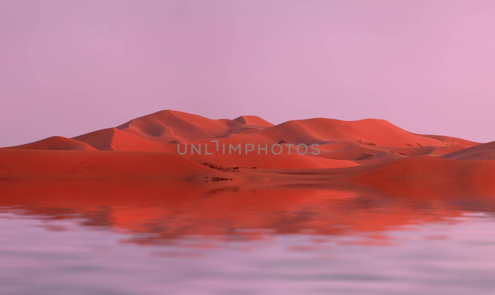 Beautiful sand dunes are reflected in the water. View of the sand dunes.