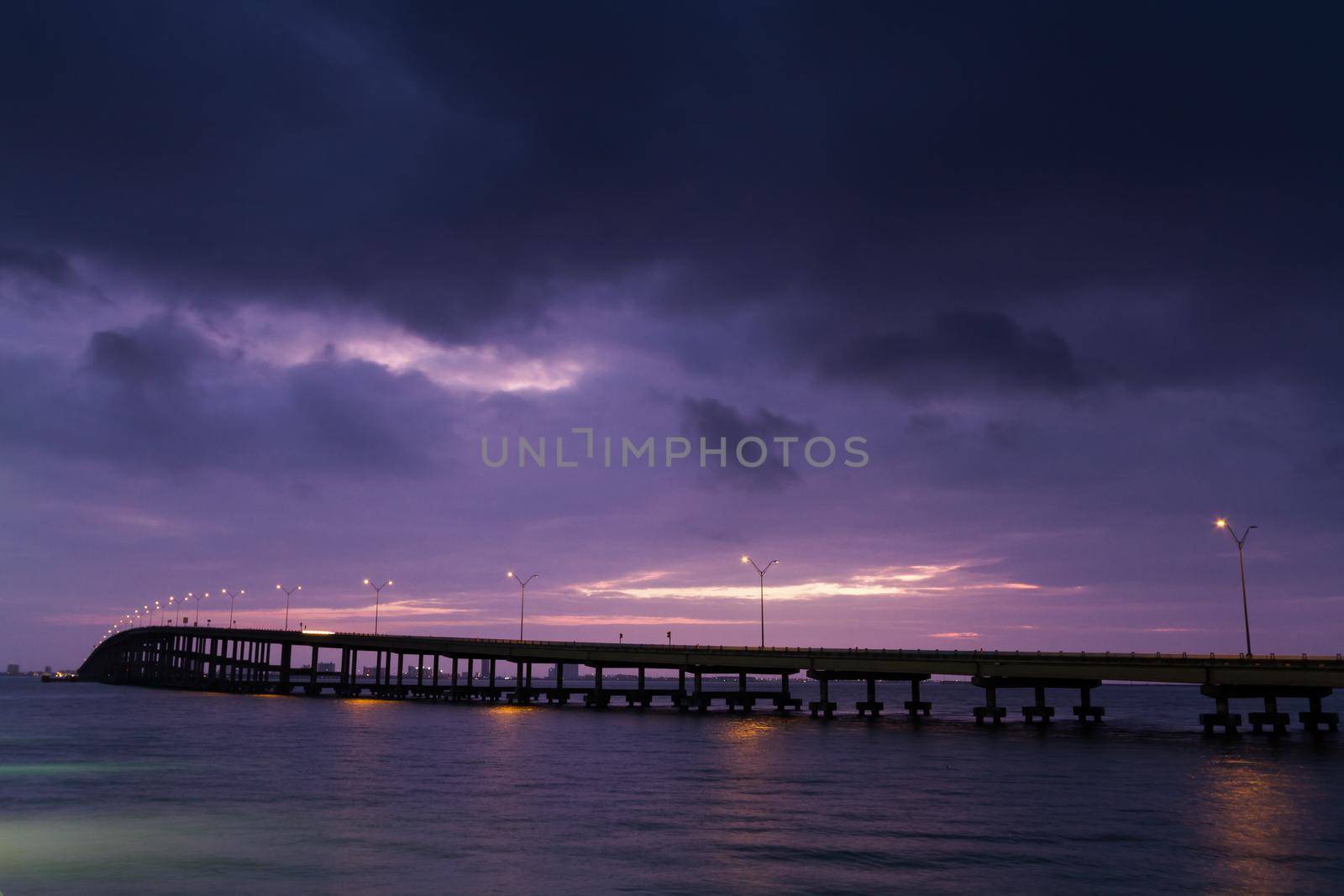 Sunrise over Queen Isabella Causeway Bridge, TX.